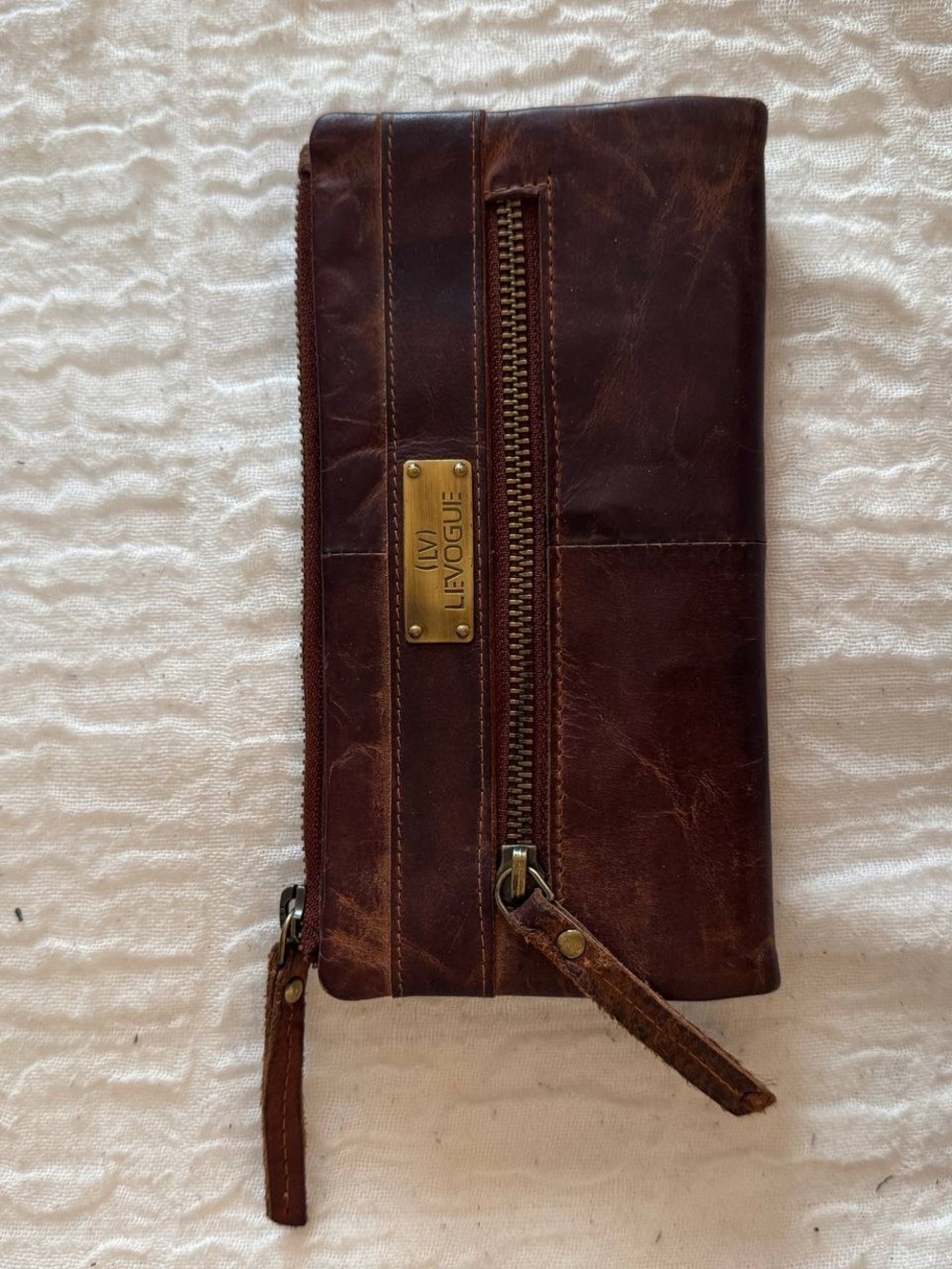 Vintage Brown Leather Zip Wallet